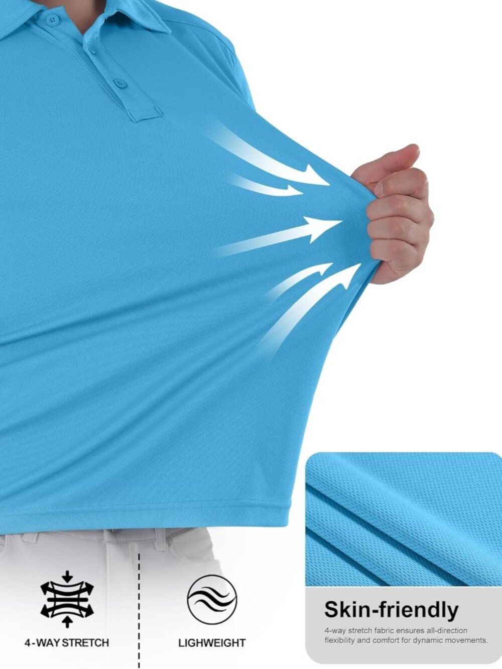 Men’s Sea Blue Quick Dry Tactical Polo Shirt Short Sleeve Casual Golf Top - Picture 4 of 6